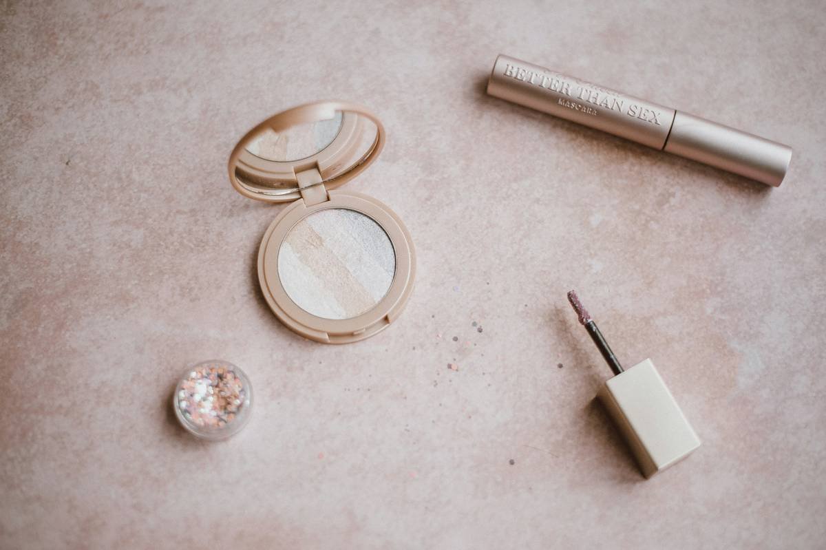 Before-and-after photo showing streaky foundation vs. seamless finish using a damp makeup blender